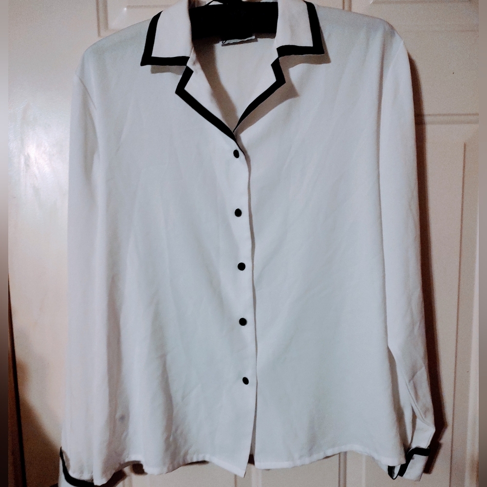 🐇🖤 🐇 Sophisticated Vintage French Cuff Contrast Career Blouse Top - XL - Picture 4 of 16